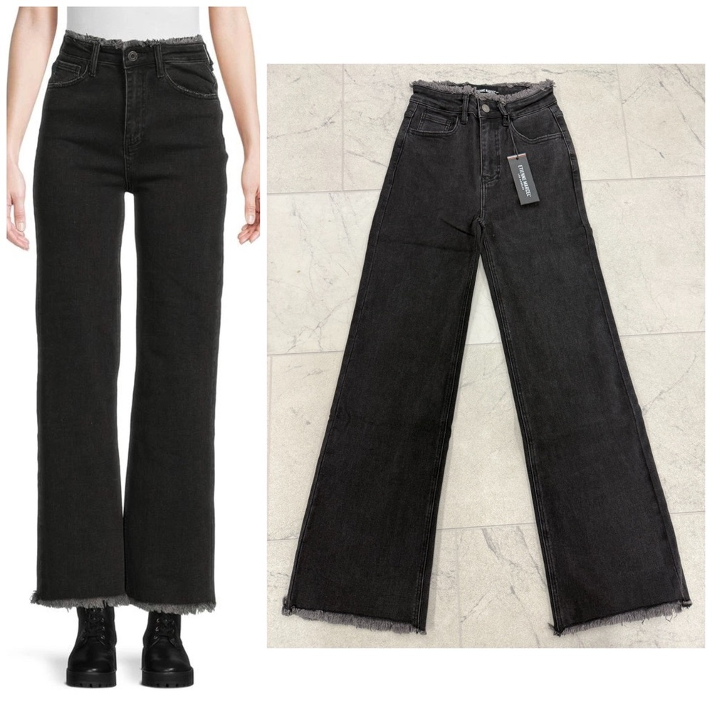 (RR-28) Etienne Marcell Wide Leg Highwaisted Jeans With Frayed Hem